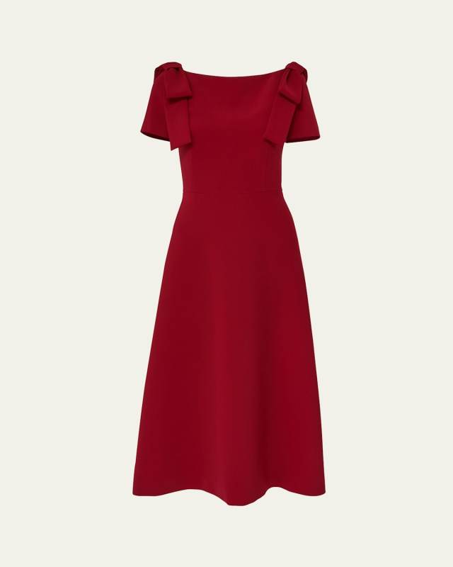 Bow-Shoulder Short-Sleeve A-Line Dress